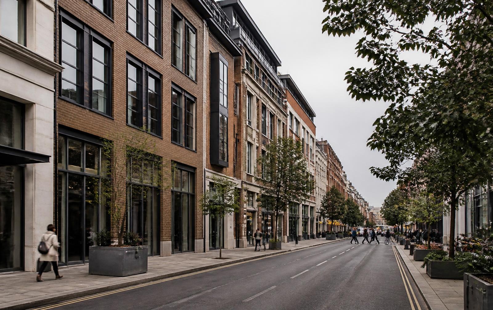 Commercial and mixed use street with offices and retail units